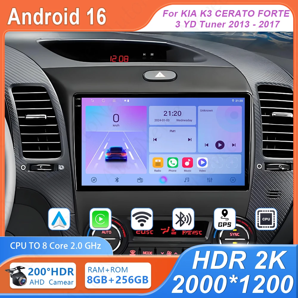 

Автомагнитола Android для KIA K3 CERATO FORTE 3 YD с тюнером, 2013-2017, мультимедийный проигрыватель, GPS-навигация, без 2DIN, 4G