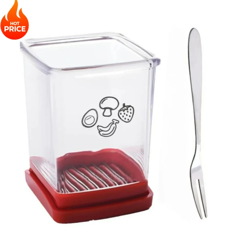 Strawberry Slicer - Fruit Slicer with Container - Pro Soft Food Chopper - Detachable Fruit Cutter Chopp Gadget