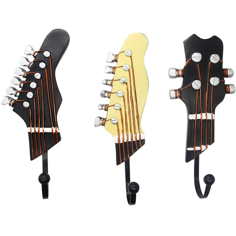 3PCS/set of Creative Resin Hook Guitar Head-shaped Hanger Key Clothes Hat Coat Towel Wall Rack Household Kitchen Storage Tools