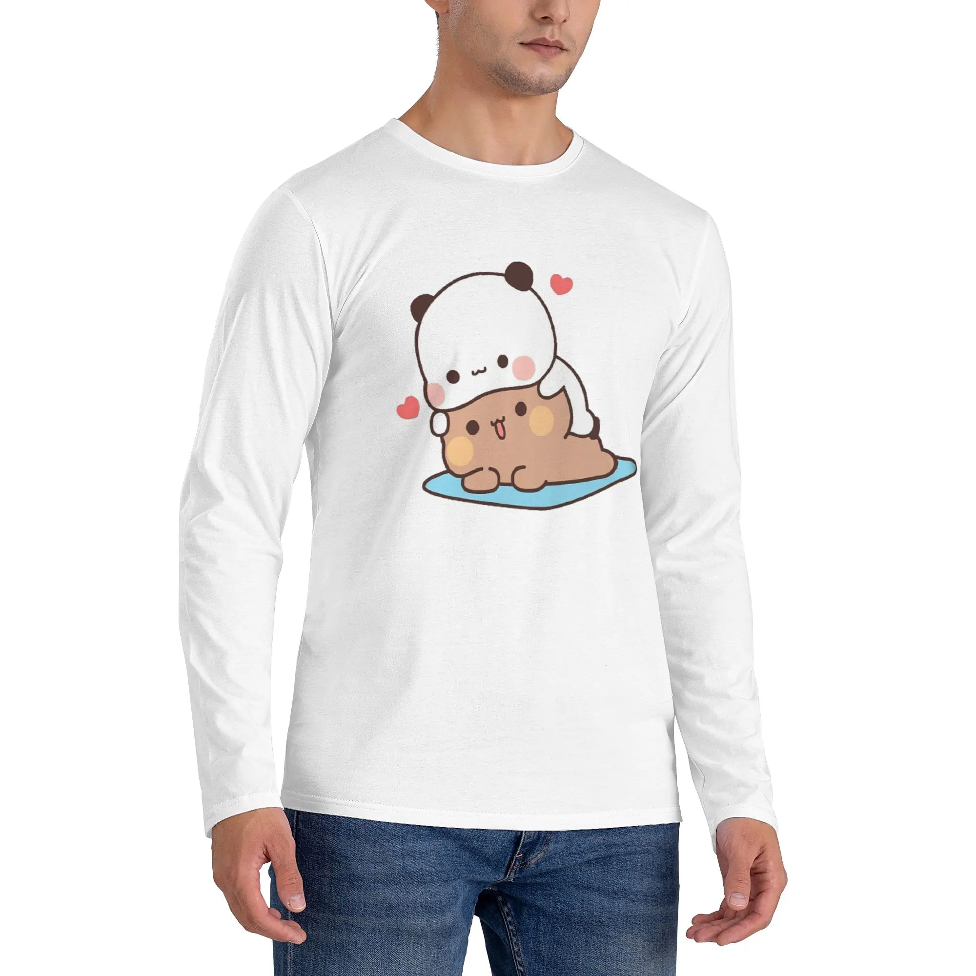 

Bear and Panda Bubu Dudu Balloon Men's Long Sleeved T-shirt Breathable Round Neck T shirts Spring and Autumn Men tops