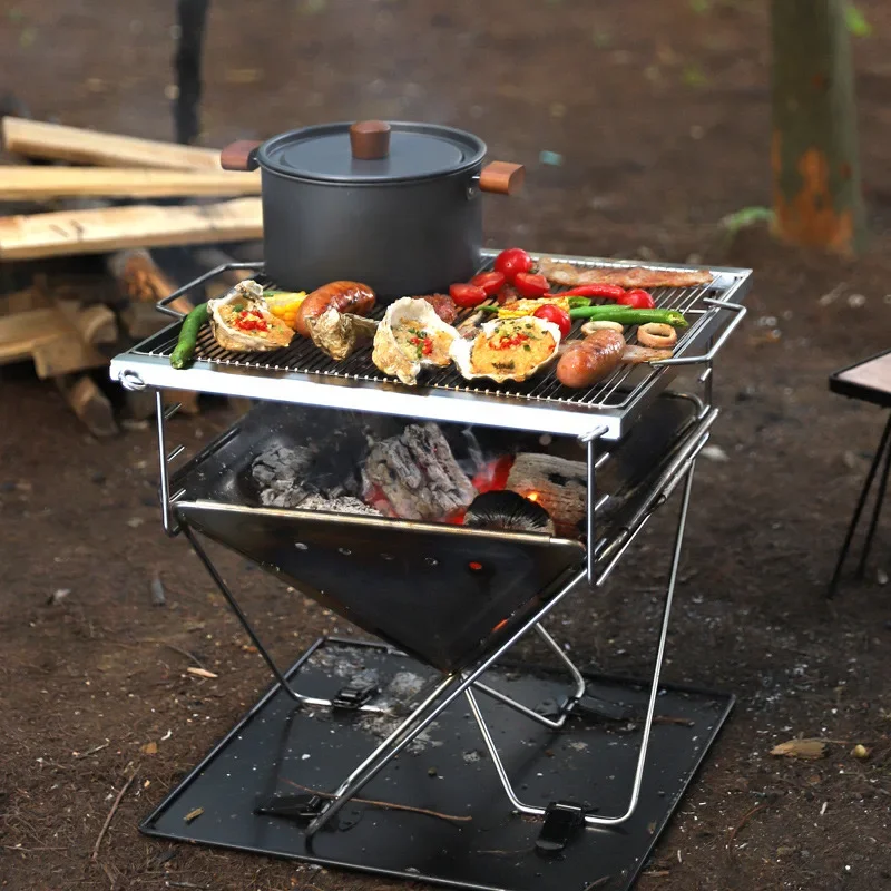 Camping Stove New Outdoor Stainless Steel Folding Woodstove Portable Barbecue Grill Picnic Burning Platform Grill