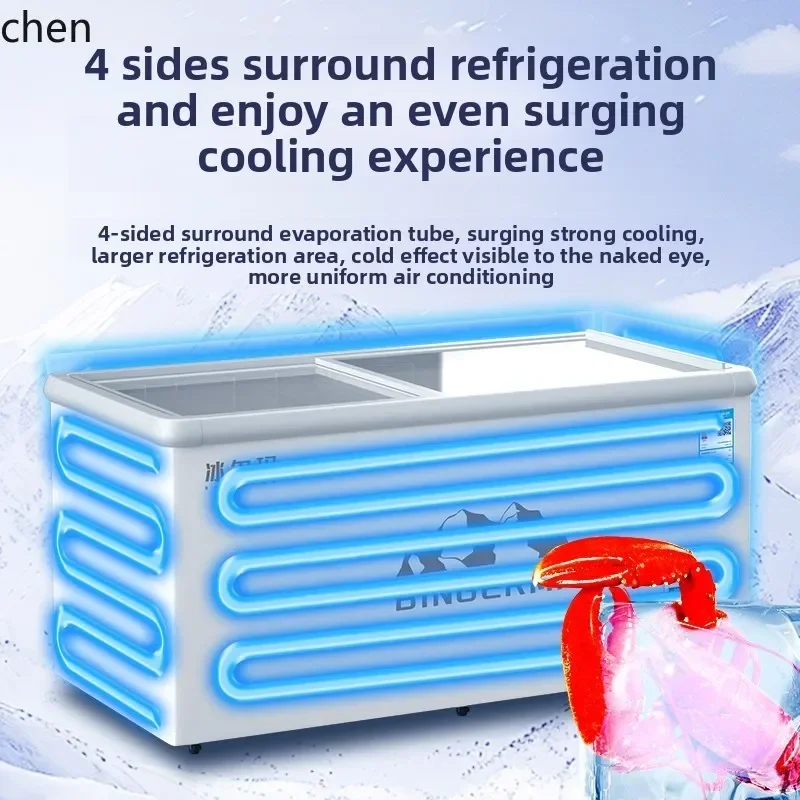 ZZLXC Vetrina refrigerata per frigorifero congelatore di grande capacità Vetrina refrigerata per conservazione della freschezza e congelata a doppio scopo in vetro orizzontale