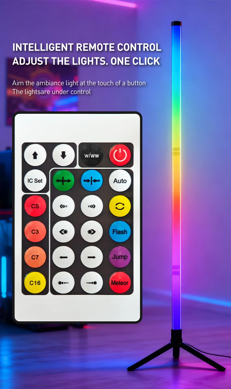 Lámpara de pie LED inteligente con control remoto RGB y control por aplicación, sincronización musical, iluminación de e
