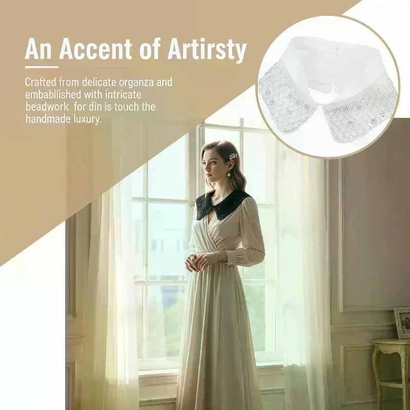 Women Half Shirt Detachable Lace Collar Embroidered Beaded False Collar Removable Neck Accessory for Formal Daily Wear