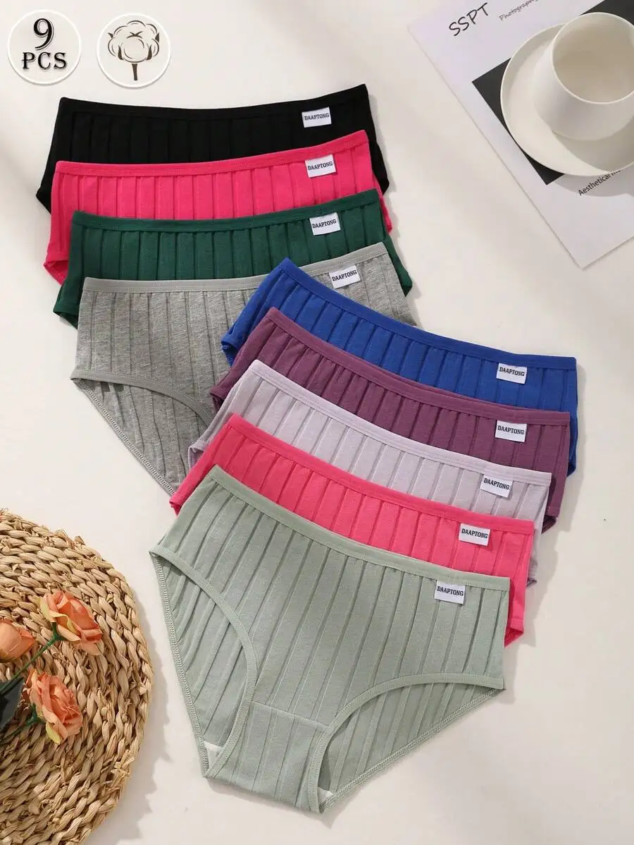 

9-Pack Women's Cotton Ribbed Low-Rise Briefs, Soft Stretch Comfort Underwear for Daily & Active Wear