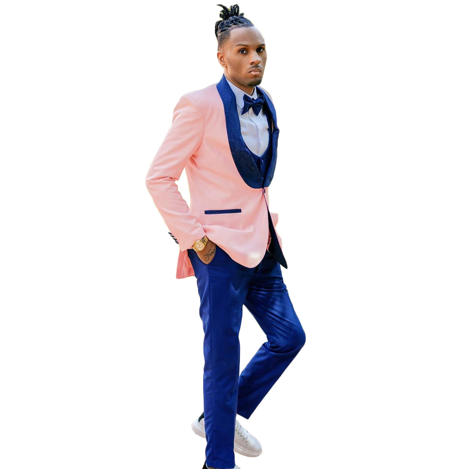 Spring Pink Men's Suit Shawl Lapel Slim Fit Casual Wedding Tuxedos 3 Pieces Jacket Vest Pants Party Birthday Wear