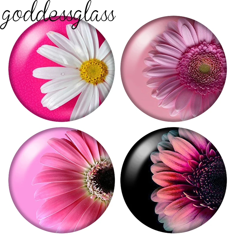 Half a Sunflower Drawings Colorful 10pcs 12mm/18mm/20mm/25mm Round Photo Glass Cabochon Flat Back Making Findings Snap Buttons
