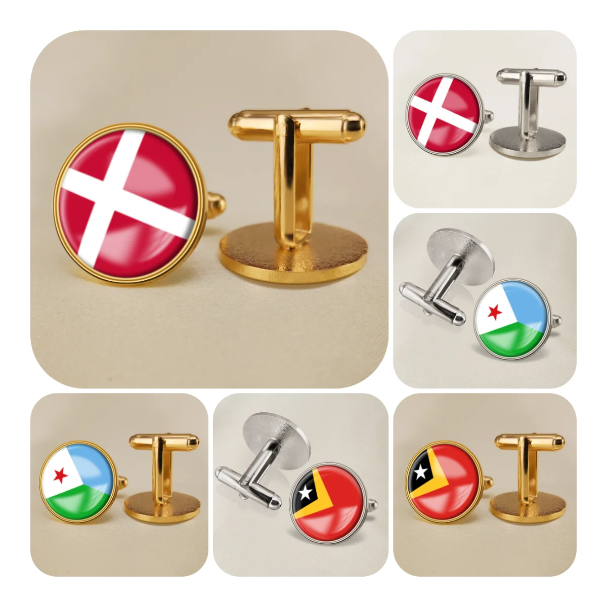 Denmark Djibouti East Timor National Emblem Flag Cufflinks