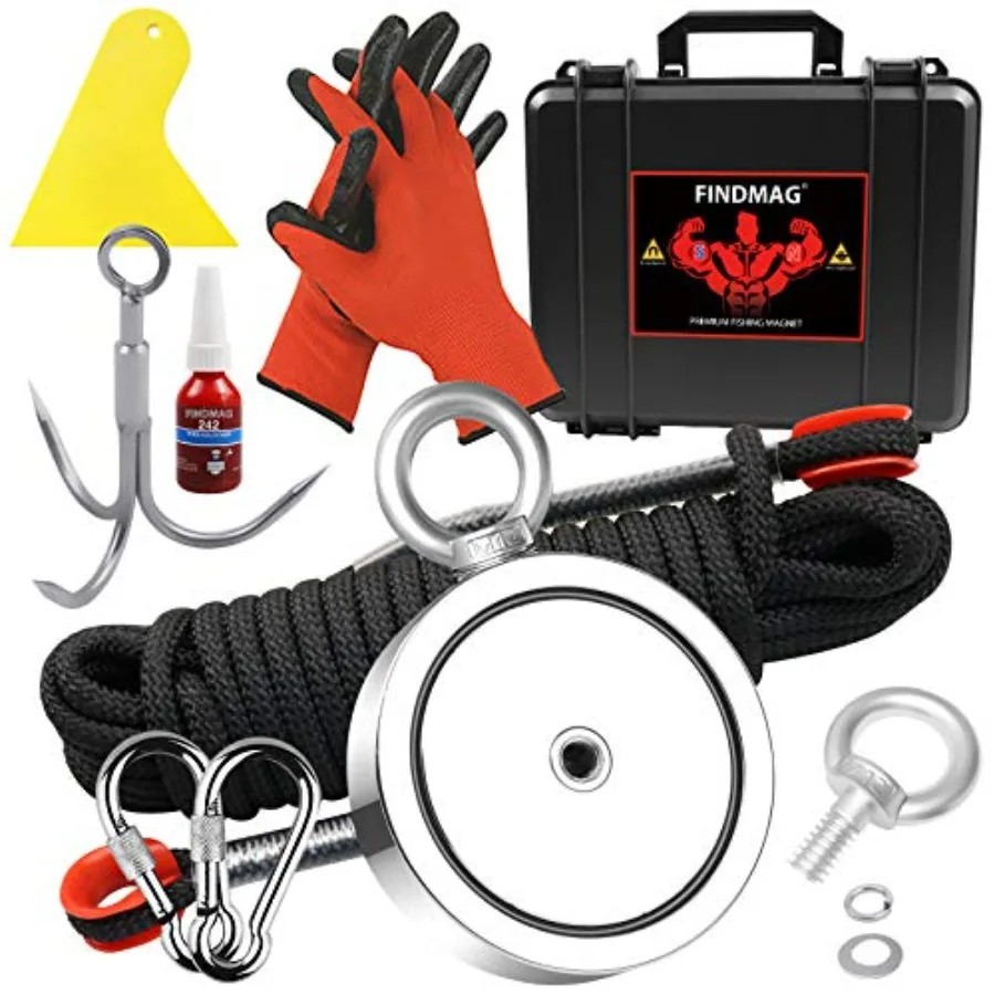 

s Fish Magnets Kit, Double Sided Magnet Fishing Kit with Rope, Super Strong Fishing Magnet for Retrieving Items in River, Lake,