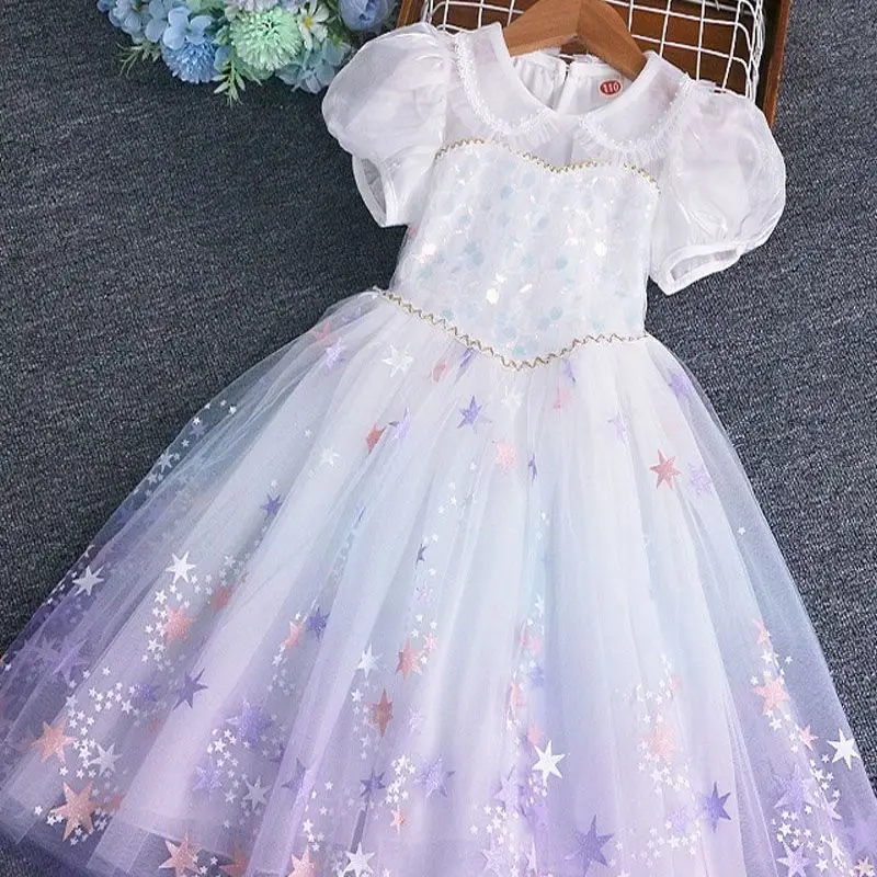 

Children's 2025 Fashion Princess Dress Girls' Evening Dress Summer Kids' Breathable New Short sleeved Evening Dress LI242