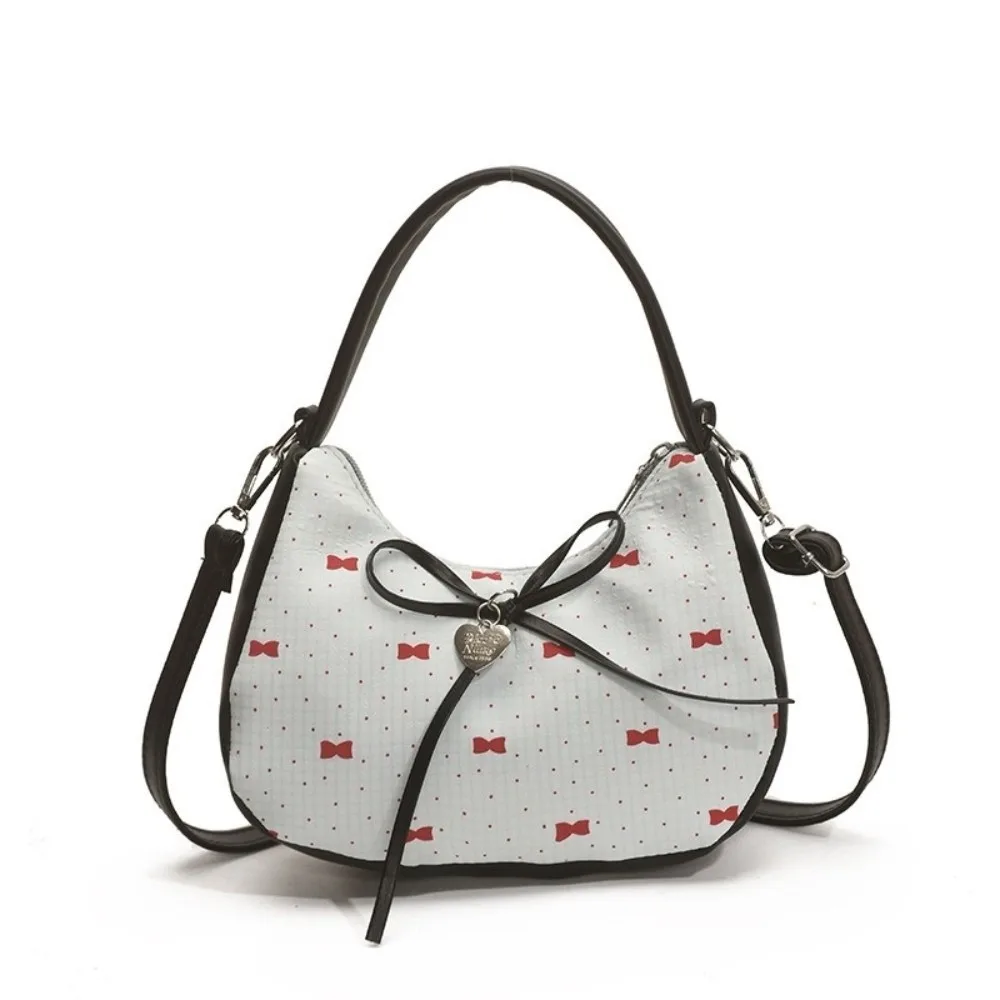 

Sweet Polka Dot Bow Shoulder Bag Y2K Leisure Underarm Bag Love Heart Zipper Hobo Bag Ladies