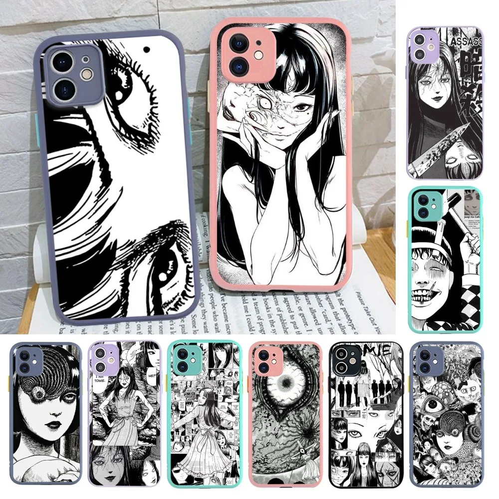 

Junji Ito Tees Horror cartoon Phone Case For iPhone 14 X XR XS 7 8 Plus 11 12 13 pro MAX 13mini Matte Shockproof Case