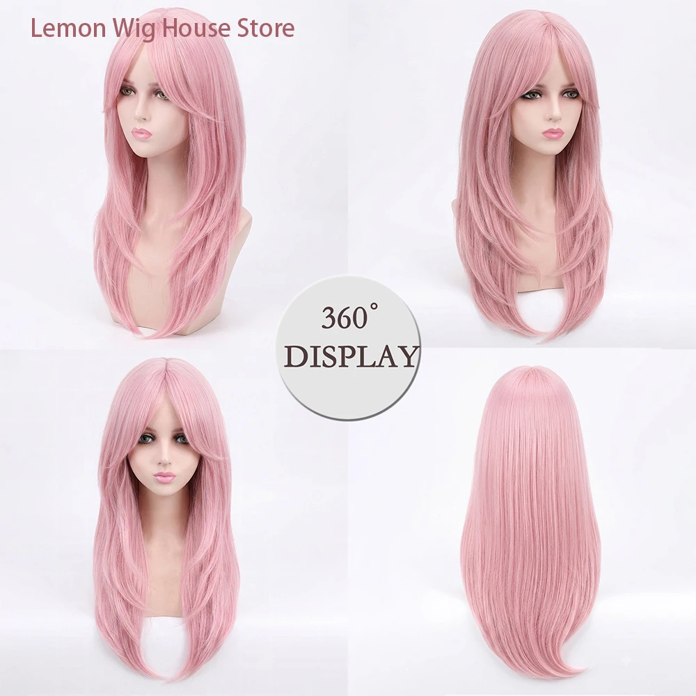 Picture 5: Pink Wig Lolita Long Straight Hair Natural Layered Wigs for Women Daily Cosplay Wig Halloween Heat Resistant Synthetic Hair 가발