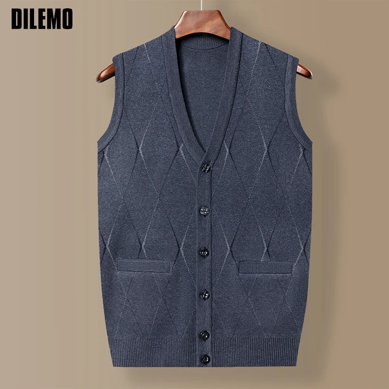 Top Grade New Autum Winter Fashion Brand Cardigan Knit  V Neck Casual Sweater Trendy Vest Sleeveless Mens Clothes 2025