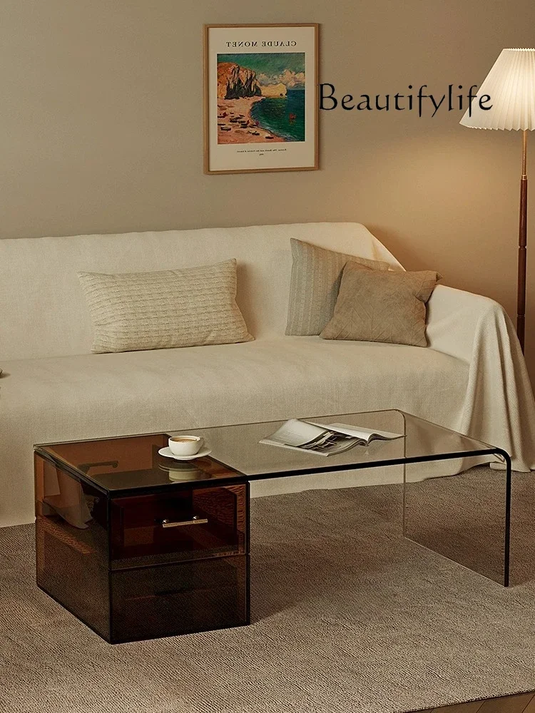 

Acrylic coffee table living room household small apartment minimalist light luxury modern small table with drawers tea table