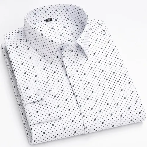 Imagen 2 del producto Camisa de manga larga para hombre, camiseta informal de alta calidad con estampado a rayas a cuadros y un solo bolsillo, Top Formal de negocios para oficina en las cuatro estaciones
