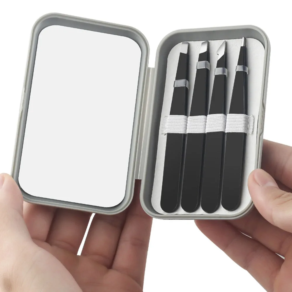 Edelstahl Augenbrauen-Pinzetten-Set Schwarz 4-teilig Augenbrauen-Trimm-Set Schönheits- und Pflegewerkzeuge – Detail 2