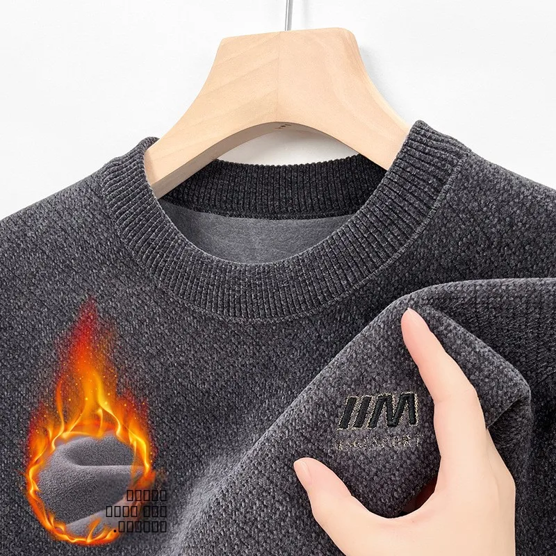 

Faionable Urban Thiened Winter Knitted Sweater with Fce Four Seasons een Youth Casual Busin round Ne Long Sve