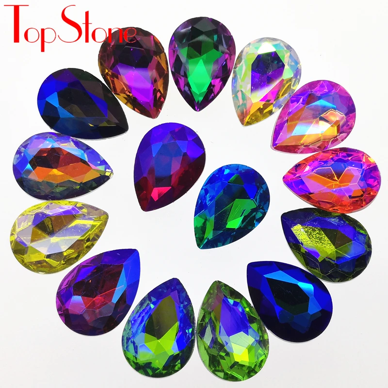 TopStone Glass Crystal Teardrop Fancy Stone Pointed Back Rhinestone Size 10x14mm 13x18mm 18x25mm 20x30mm