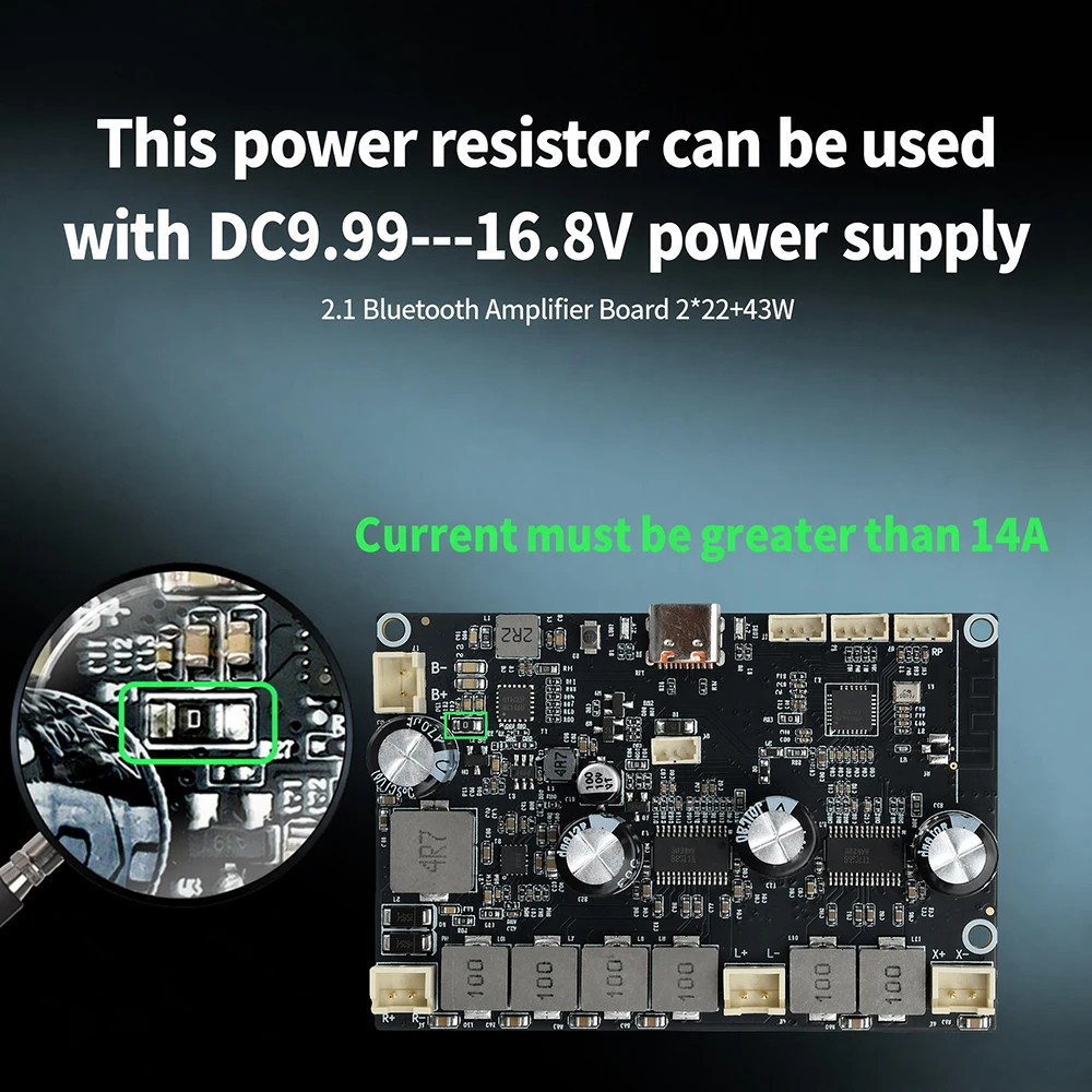 Bluetooth-Verstärkerplatine APP-Steuerbar 2.1-Kanal 2×22W+43W Bass Typ-C Ladeanschluss Audio-Verstärkerplatine für DIY-Lautsprecher – Detail 18