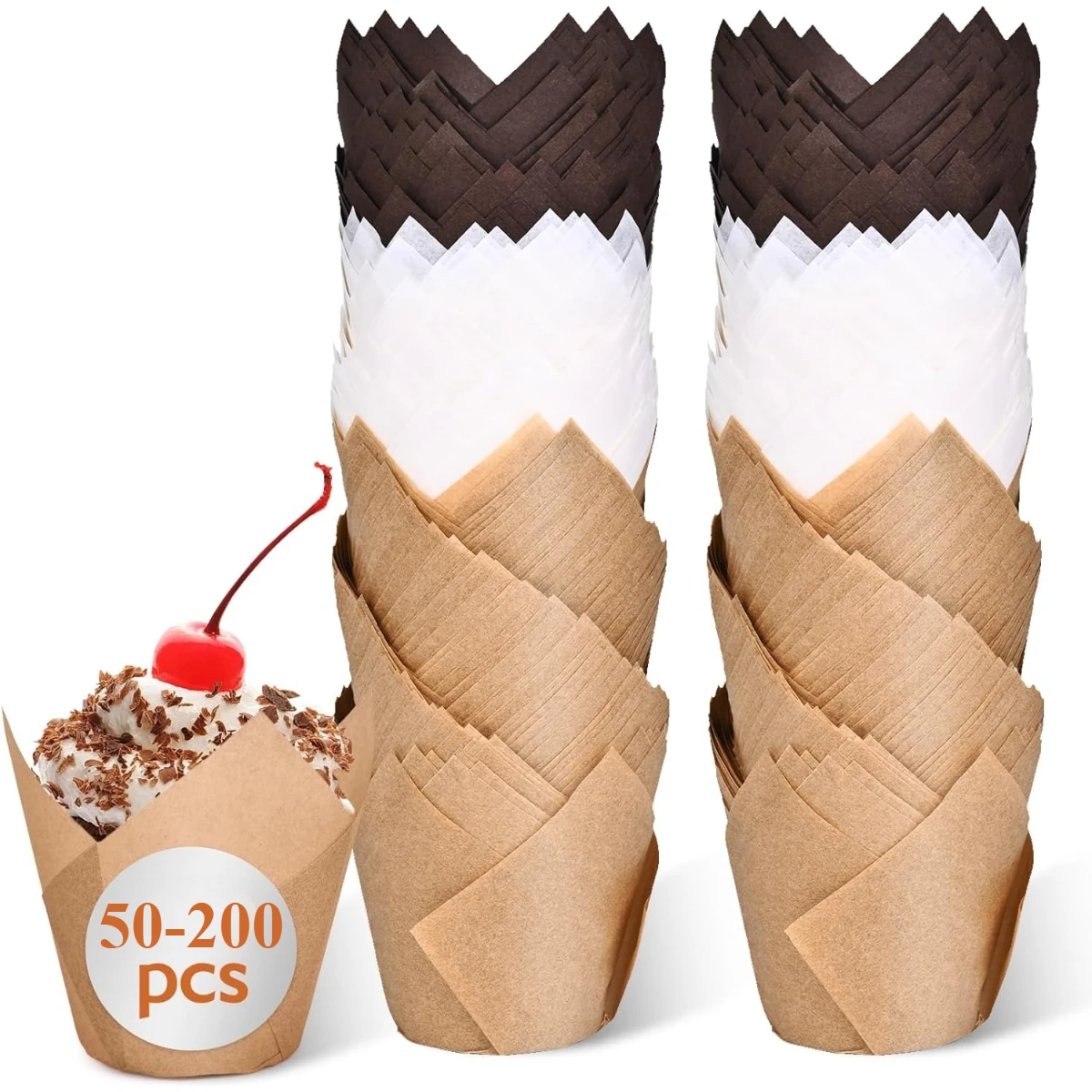 Revestimientos para cupcakes de tulipán para tazas para hornear, revestimientos para muffins, papel pergamino sin blanquear para hornear, envoltorios para cupcakes para fiestas, Navidad