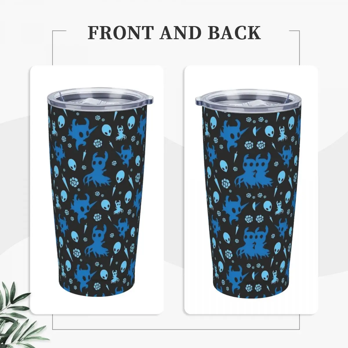 Retro Hollow Knight Pattern Insulated Tumbler with Straws Lid Game Vacuum Thermal Mug Double Wall Thermos Bottle Cups, 20oz