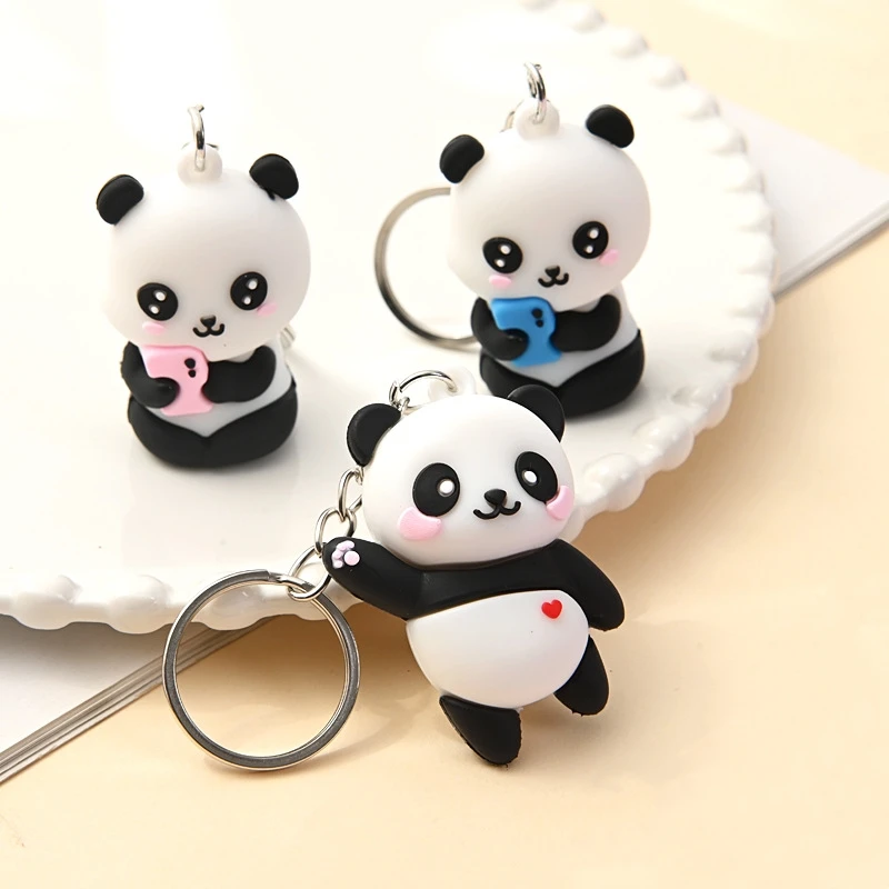 New Cute Cartoon Couple Panda Keychain Pendant Car Bag Key Chains for Women Jewelry Gift