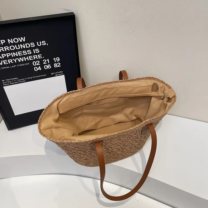 LEFTSIDE Big Weave Zipper Tote Bags for Women 2025 Summer New Fashion Shoulder Bags Lady Handbag Females Straw Tote Beach Bag image 5