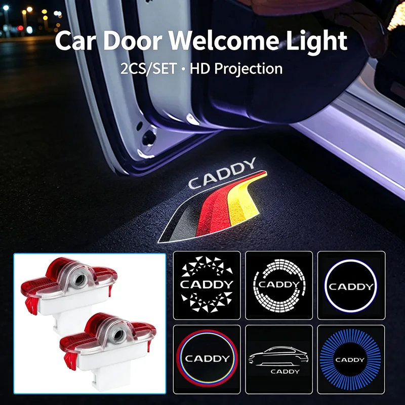 2Pcs For Volksswagen VW CADDY 2005 HD Projector Lamp LED Car Door Welcome Light Ghost Shadow Ambient Lamp Accessories