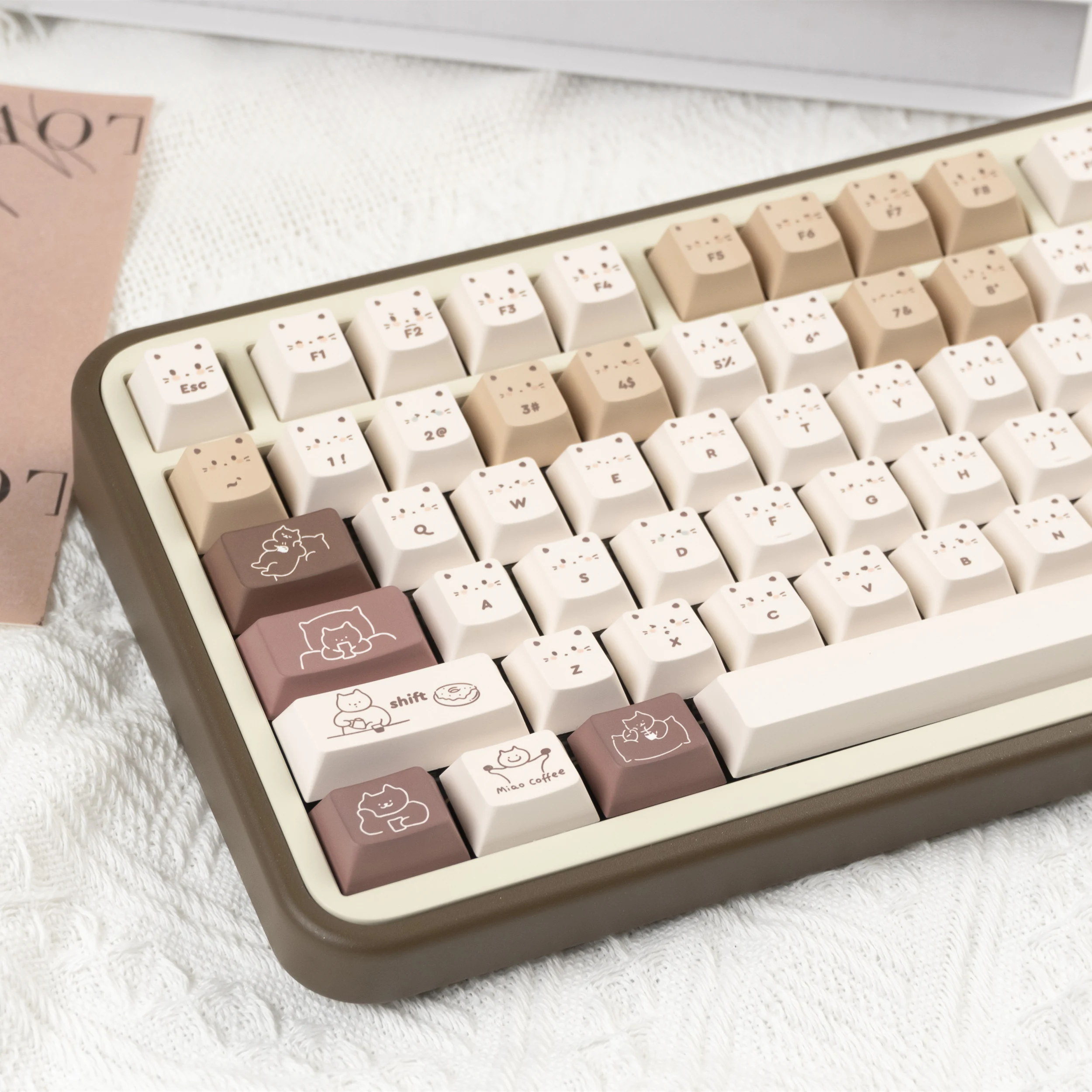 JCM Keycaps Coffee Cat Dye Sub Big Set Key Caps Pbt MAO/Cherry Material For Mechanical Keyboard Wooting Switch Festival Gifts