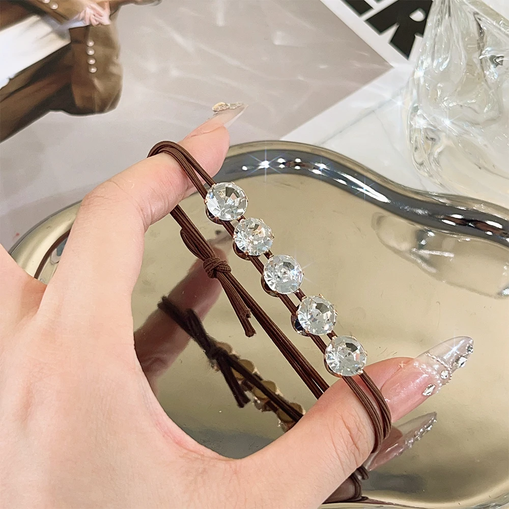 1-20PCS Women Diamonds Black Shiny Rhinestone Seamless Rubber Band Elastic Hair Rope 2024 New Fashion Hot Sale Hair Accessories image 3