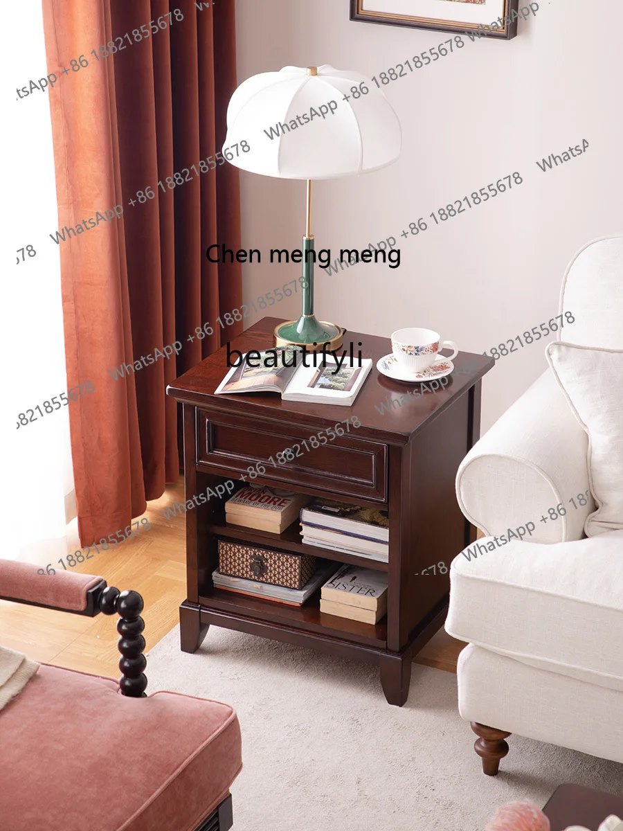 X   American Country Sofa Side Table Solid Wood Retro Corner Table Balcony Square Table Household Square
