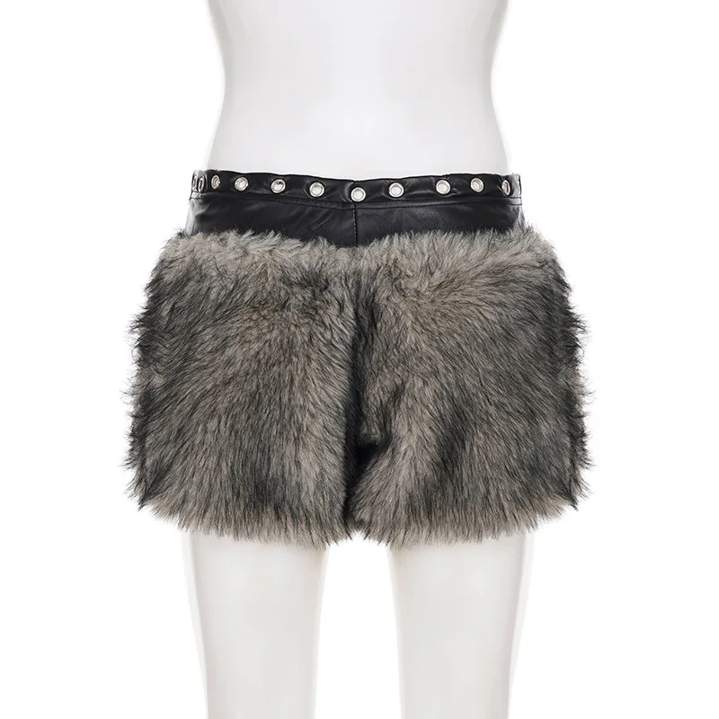 Winter New Women's Sexy Plush Splicing Warm Spice Girl Corns Low Waist Shorts