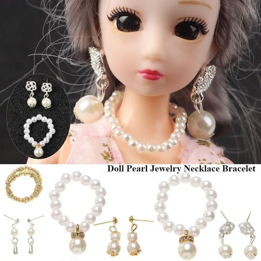 1Set Doll Jewelry White Pearl Jewelry Necklace Bracelet For 1/6 Doll Fashion Decoration Earring For DIY Dolls Accessories