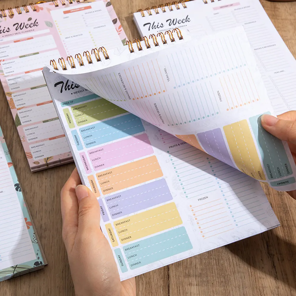 Planificador de comidas semanal para desayuno, almuerzo y cena con lista de compras, 52 hojas, menú de comida colgante para un estilo de vida saludable