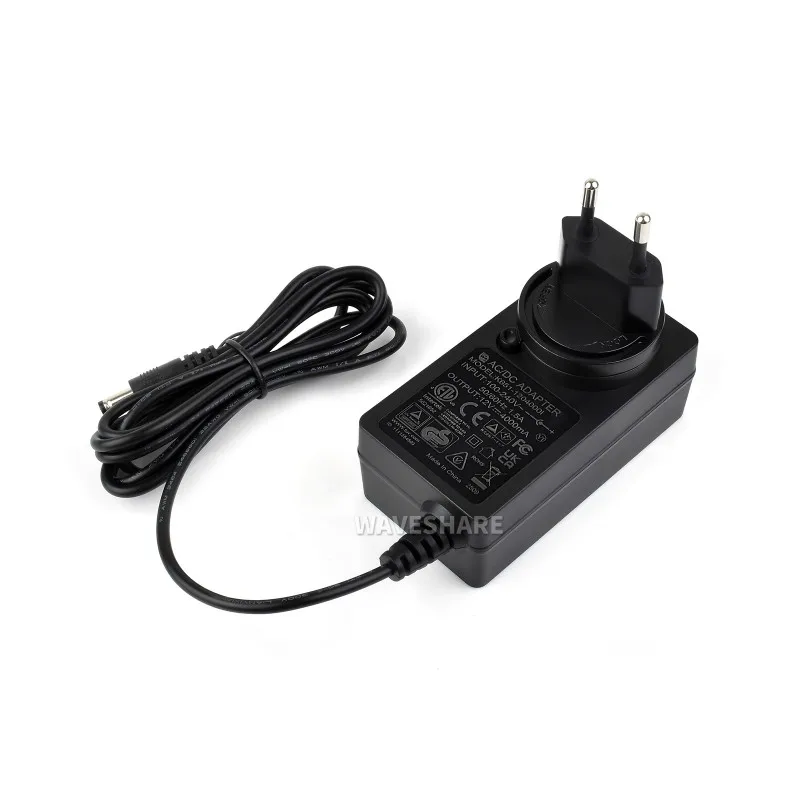 Waveshare Power Supply, Power Adapter, 12V / 4A, DC Jack Output, OD 5.5mm, ID 2.1mm, Available In US / EU / UK Plug