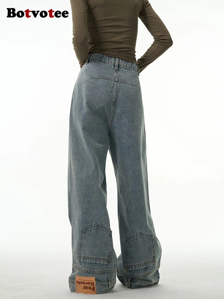 

The Pocket Is Upside Down Baggy Jeans Women Ins Fashion American Retro Denim Pants High Waisted Trousers Streetwear Loose Jeans
