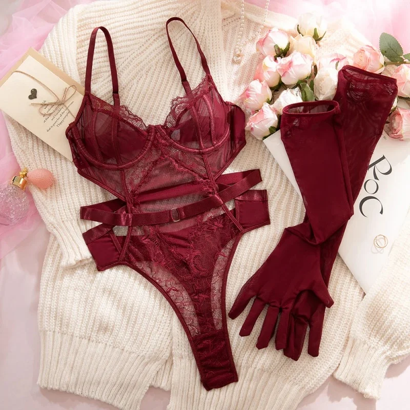 Bikini hollow-out lingerie lace comfortable sheer micro-shaping bodysuit