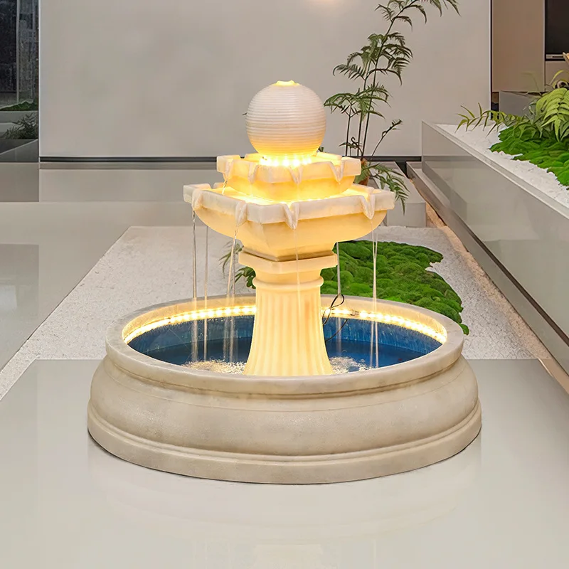 Large European feng shui wheel, flowing water fountain, fish tank humidifier ornament, round ball, living room office decoration