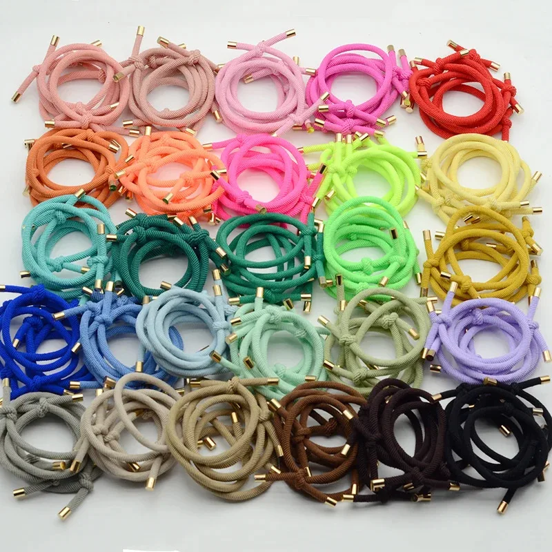

30PCS Twilled Cords Knotted Elastic Hair Bands Golden Caps Hair Ties for Girls Elasticity Ponytail Holders Hair Scrunchies
