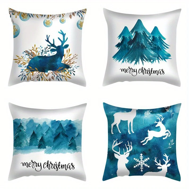 

Home Decor Deer & Pine Trees Christmas Pillow Covers Pattern Cushion Cover Suitable For Sofa Bedroom Car Pillow Cover