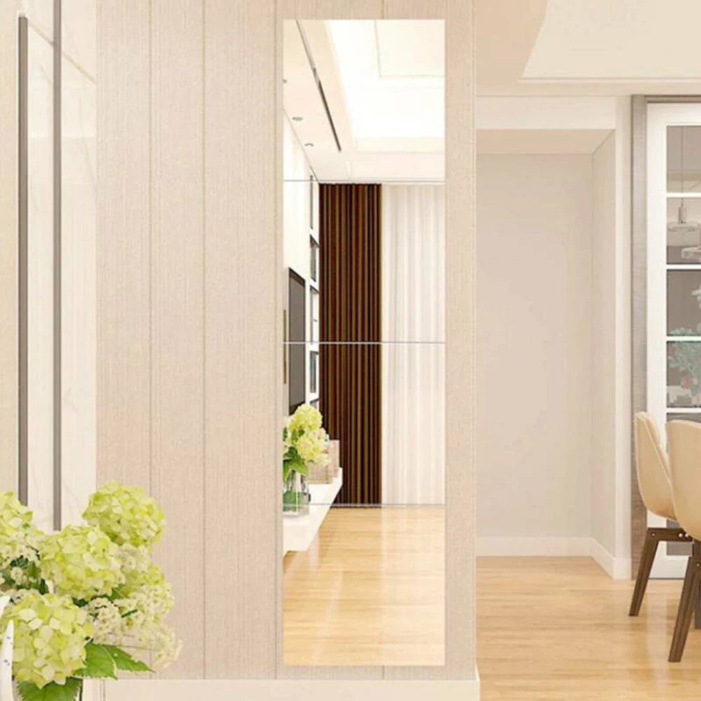 

4Pcs Mirror Tile Wall Sticker Wall-mounted Makeup Mirror Sticker Square Self Adhesive Room Decor 30cmx30cmx0.2mm Room Decoration