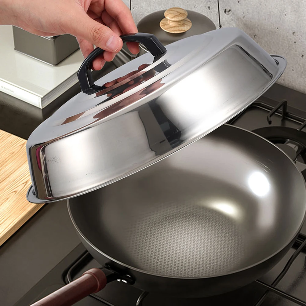 

2Pcs Deepened Stainless Steel Pan Lid Kitchen Cover Pot Lid Non-Splash Easy-Clean Household Pan Cover for Frying Wok