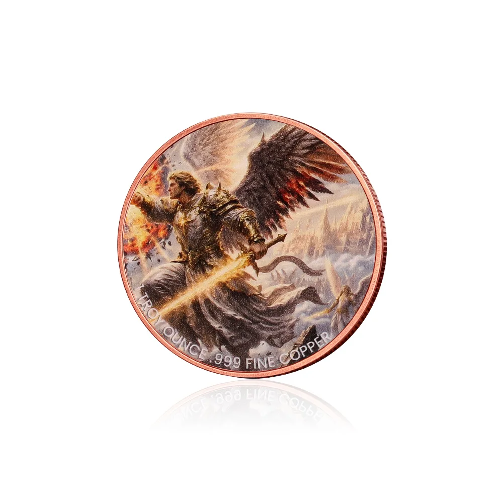 Angel vs Demon Battle 1 oz .999 Fine Copper Coin Dual-Sided Color Print Heaven and Hell Pure Copper Collectible Souvenir Coin