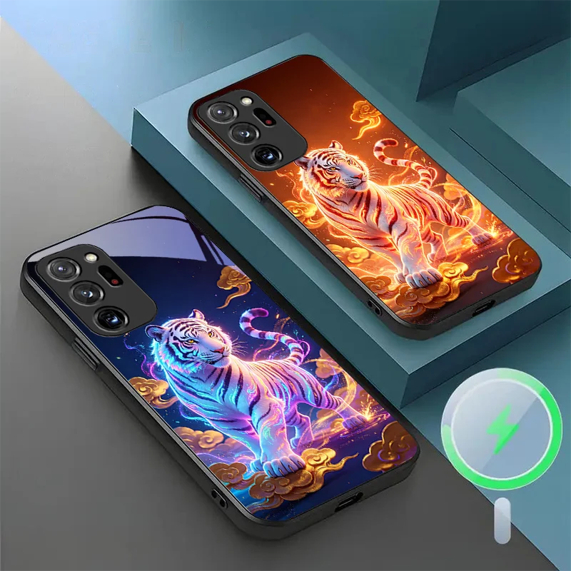 For Galaxy Samsung S 25 21 Ultra 24 22 26 23 Magnetic Glass Phone Case with Colorful tiger Series Pattern Design Dust Cover view 2