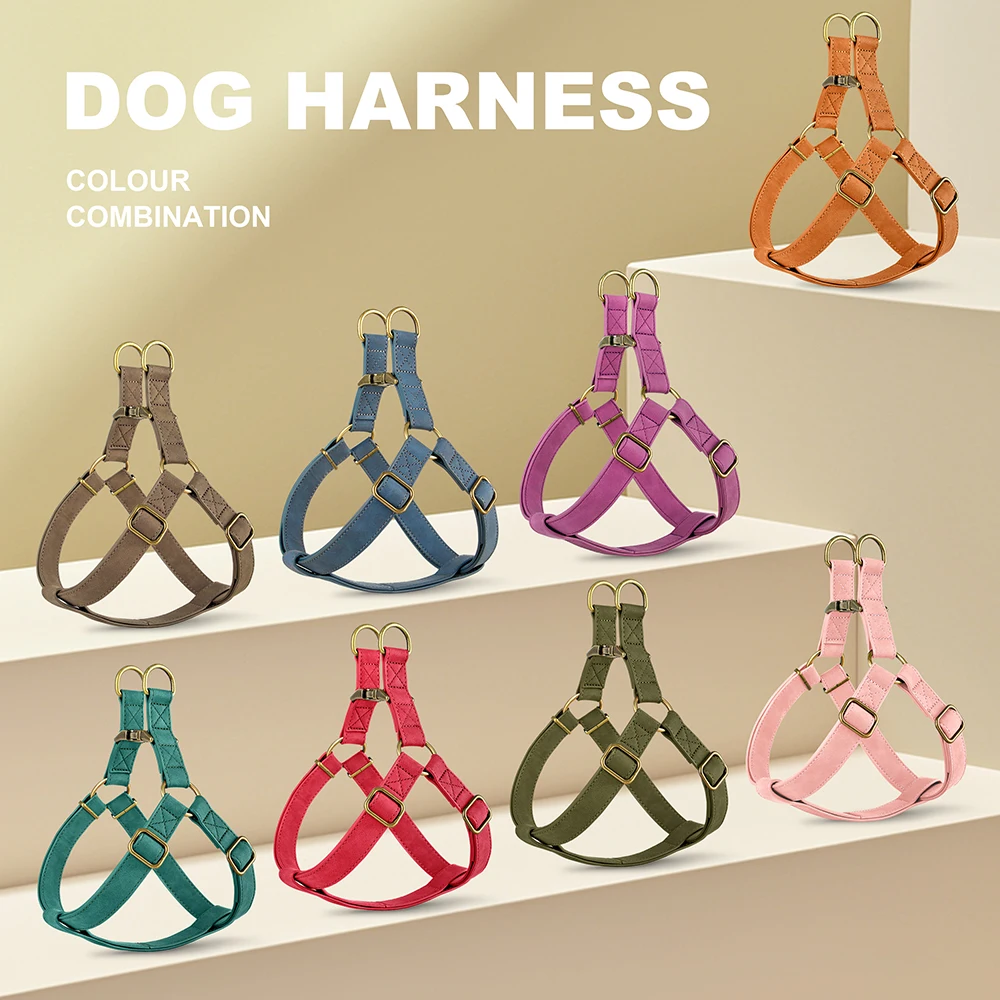 Personalized Dog Harness and Leash Set PU Leather Dogs Harness Free Engraved ID Buckle for Small Medium Large Dogs Pitbull Pug