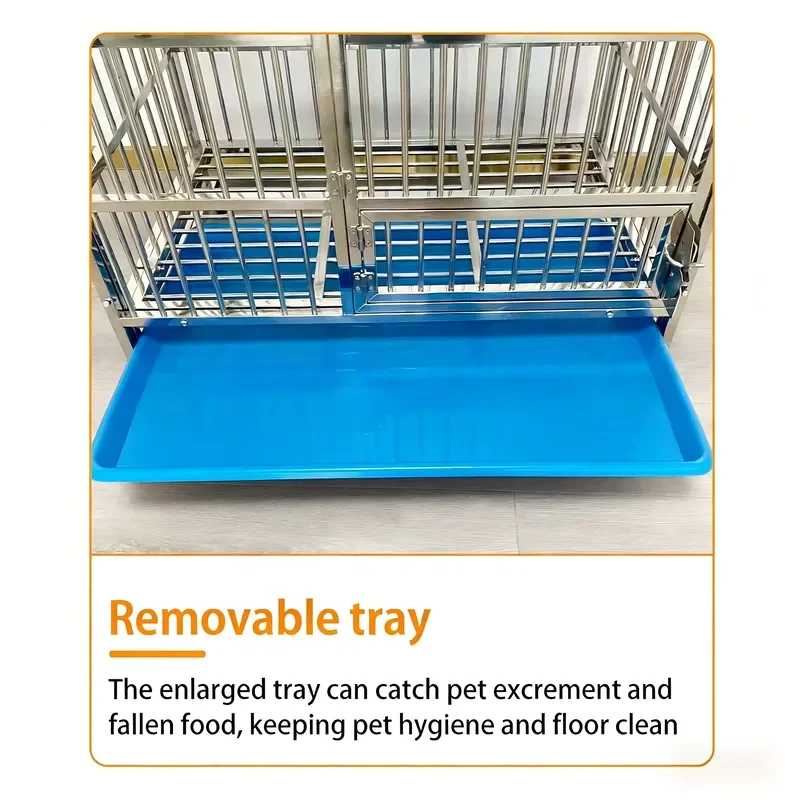 Heavy Duty Stainless Steel Dog Cage with Plastic Tray Lockable Pet Crate for Small Medium Large Dogs Indoor Outdoor Use