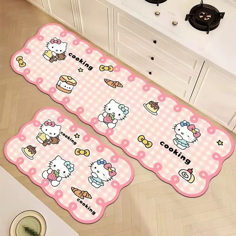 

Cartoon HelloKitty Diatom Mud Kitchen Floor Mat Water Absorption Quick Drying Non-slip Bathroom Floor Mat Oil-absorbing Carpet