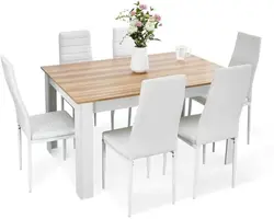 Dining Table and Chairs Set 6, 7 Pieces Kitchen Table Set with High Back Faux Leather Chair for Dining Room Kitchen Rectangular
