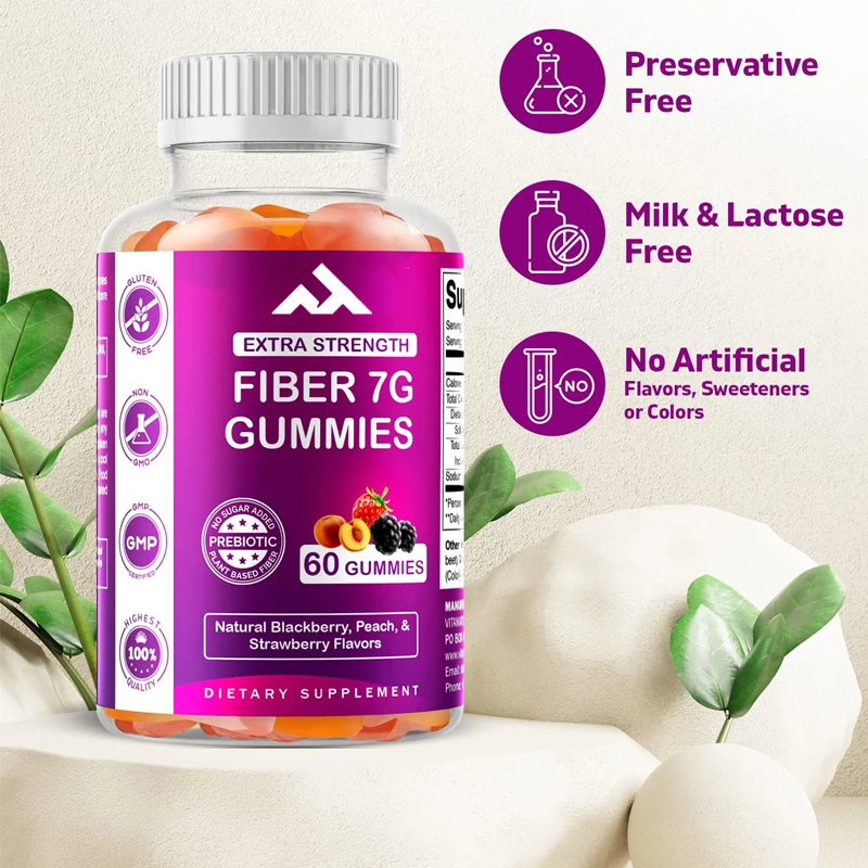 

Adult Vitamin Prebiotic Fiber Gummies -7G Fiber Super Strong -60 Gummies - Digestive Health and Regularity Support